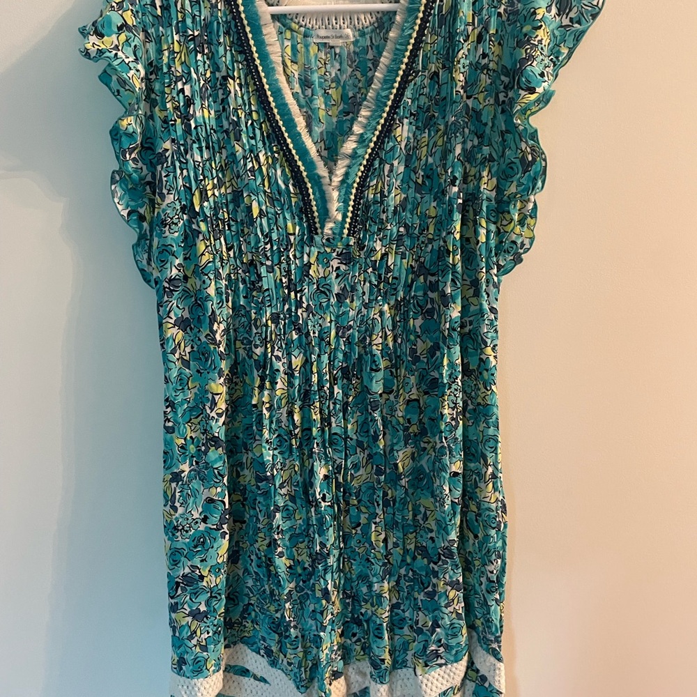 Poupette St. Barth Blue Ruffled Smocked Mini Dress
